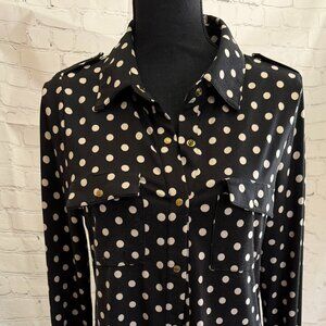 BCBG Max Azria Black & Cream Polka Dot Button Down | Gold Hardware | Snaps